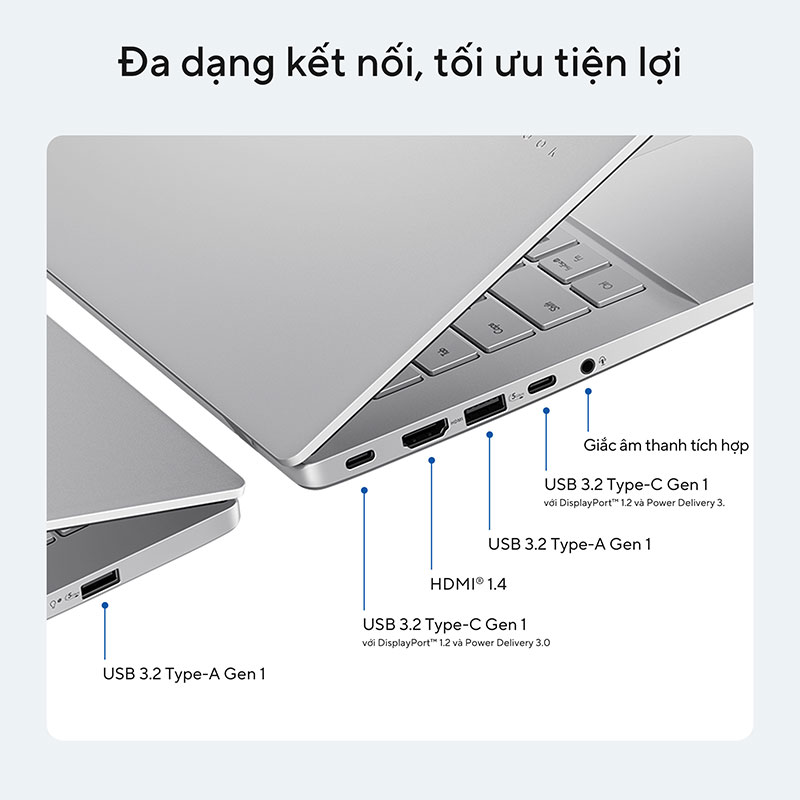 Trang bị đầy đủ các cổng kết nối tiện lợi của ASUS Vivobook S14 S3407