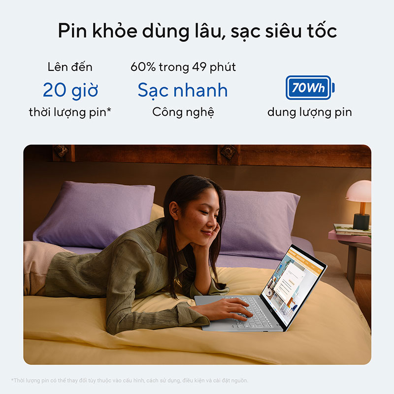 Laptop ASUS Vivobook S14 S3407VA thoải mái cho này dài sử dụng với pin dung lượng lớn