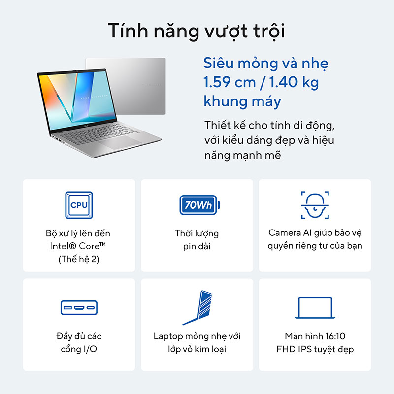 Laptop ASUS Vivobook S14 S3407VA-LY146W - Mỏng nhẹ & Mạnh mẽ trong phân khúc