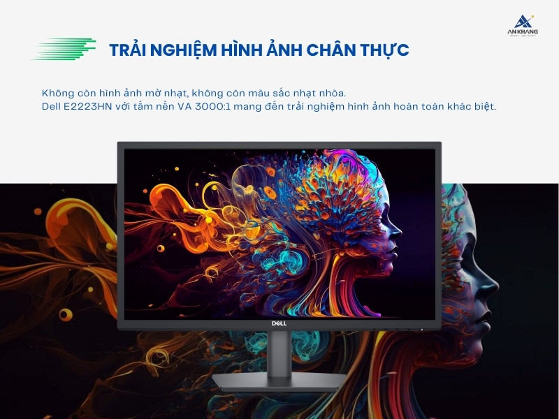 Màn hình Dell E2223HN trang bị tấm nền VA cùng độ tương phản 3000:1