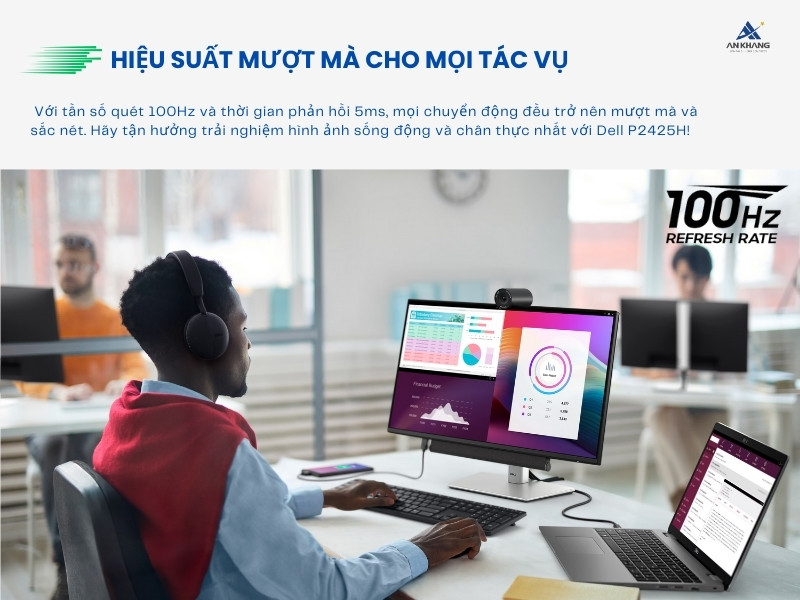 Màn hình Dell P2425H với tần số quét 100Hz cho trải nghiệm mượt mà