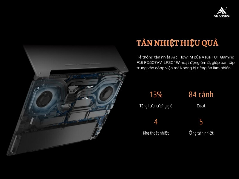 Asus TUF Gaming F15 FX507VV-LP304W sở hữu hệ thống tản nhiệt hiệu quả