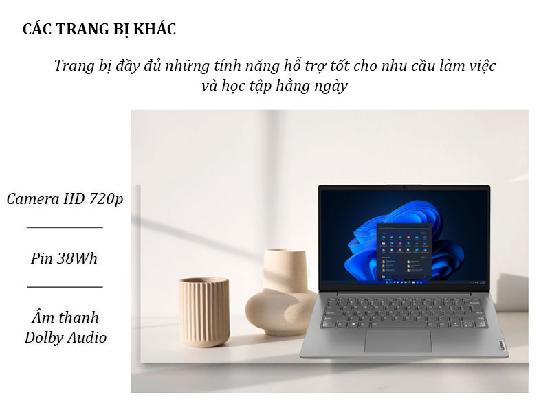 Laptop Lenovo V14 sở hữu đầy đủ c&aacute;c t&iacute;nh năng hỗ trợ tốt cho nhu cầu l&agrave;m việc v&agrave; học tập