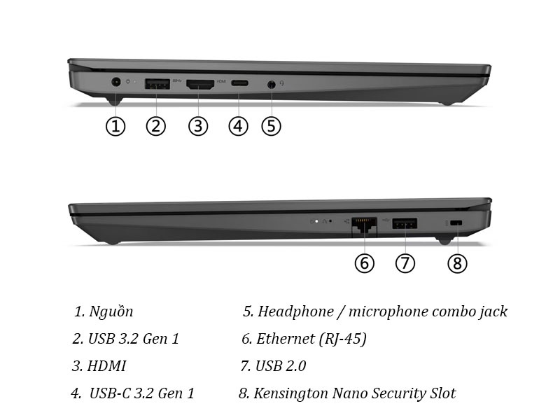 Tạo n&ecirc;n sự thuận tiện trong kết nối h&agrave;ng ng&agrave;y với hệ thống cổng kết nối đầy đủ của laptop Lenovo V14 G4 IRU 83A000S4VN