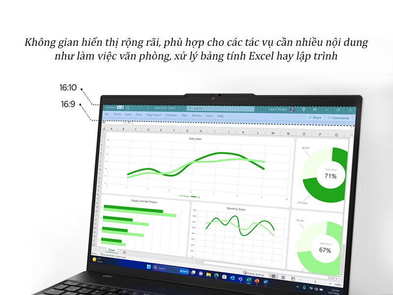Không gian làm việc rộng rãi, tối ưu hiệu suất trên laptop Lenovo ThinkPad L16 Gen 2 nhờ vào trang bị màn hình 16 inch WUXGA tỷ lệ 16:10