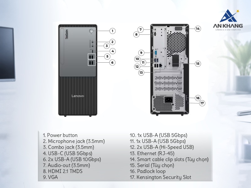 Đáp ứng mọi nhu cầu làm việc hiện đại với hệ thống kết nối toàn diện trên Lenovo ThinkCentre neo 30t Gen 5 13K60009VA