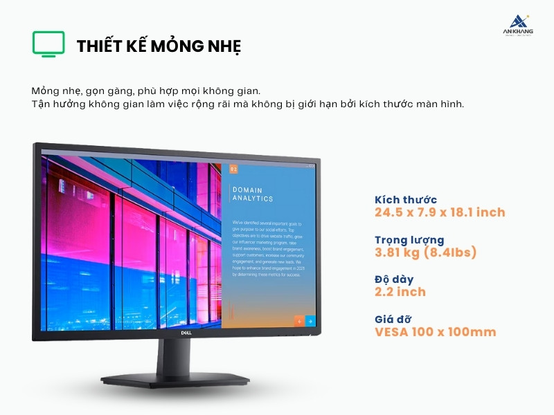 Màn hình Dell SE2722H 27inch sở hữu thiết kế mỏng nhẹ