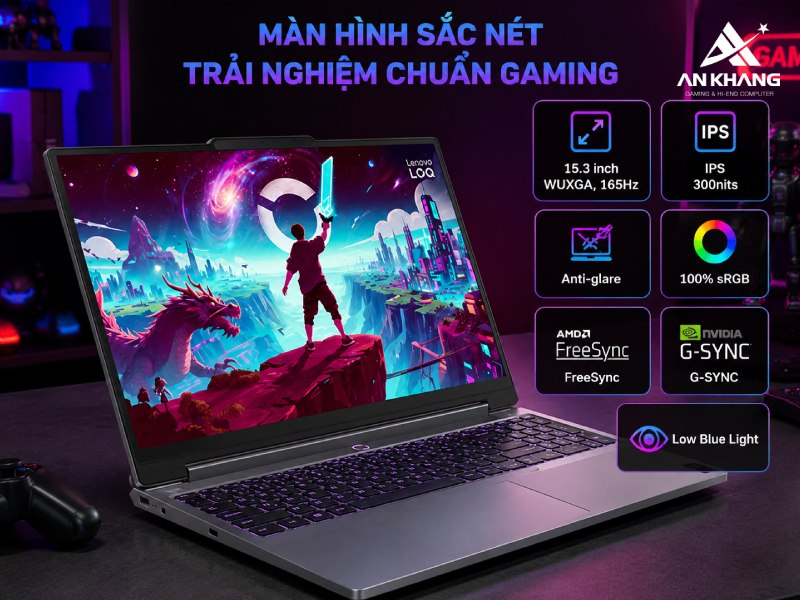 Màn hình rộng rãi và màu sắc sống động được tích hợp trên Lenovo LOQ 15AHP11 83TN0040VN