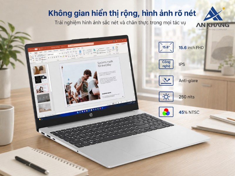 Laptop HP 250 G10 B3WA7AT sở hữu không gian hiển thị lớn, cho hình ảnh rõ nét, dễ theo dõi