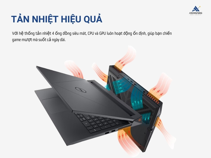 Laptop Dell G15 5530 G15-5530-i7HX161W11GR4060 trang bị hệ thống tản nhiệt hiệu quả