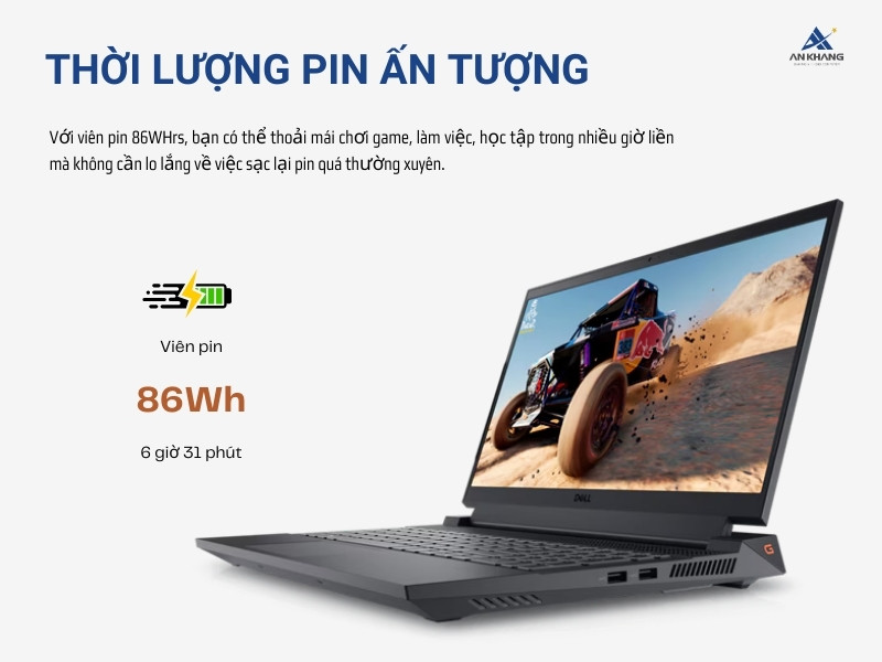 Dell Gaming G15 5530 G15-5530-i7HX161W11GR4060 sở hữu thời lượng pin ấn tượng