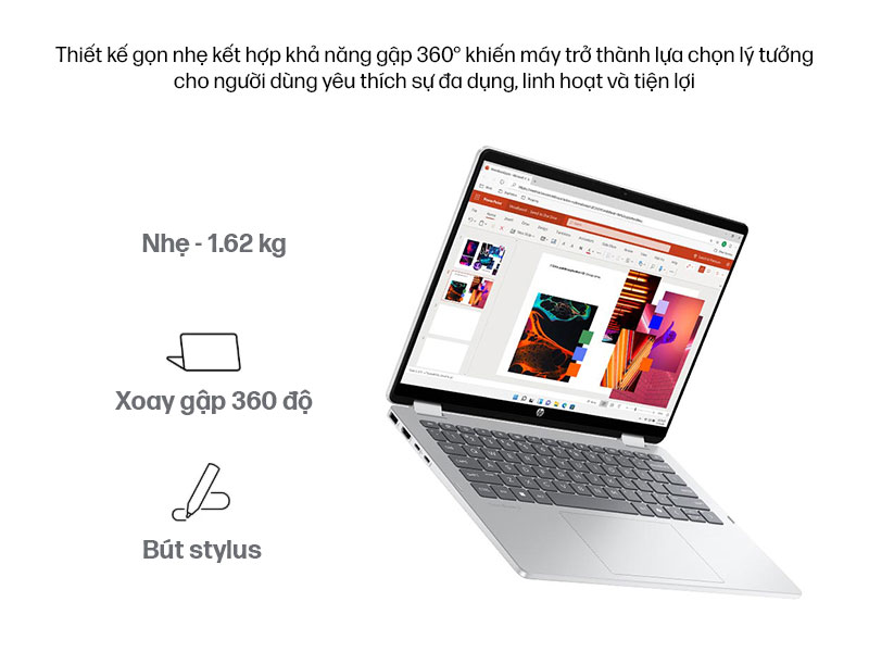 HP OmniBook 5 Flip 14 mang thiết kế gọn nhẹ v&agrave; linh hoạt với khả năng xoay gập 360 độ