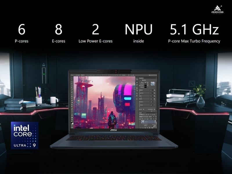 Laptop MSI Stealth 16 AI Studio A1VHG-241VN được trang bị vi xử lý Intel Core Ultra 9 185H thế hệ mới mạnh mẽ