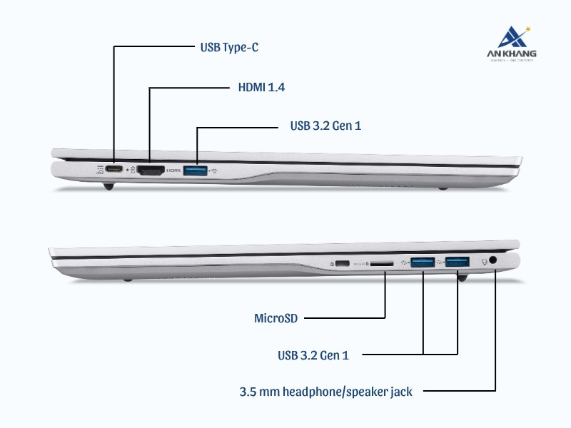 Laptop Acer Aspire Lite 16 Gen 2 AL16-52P-572A NX.J2SSV.004 trang bị đầy đủ các cổng kết nối cần thiết