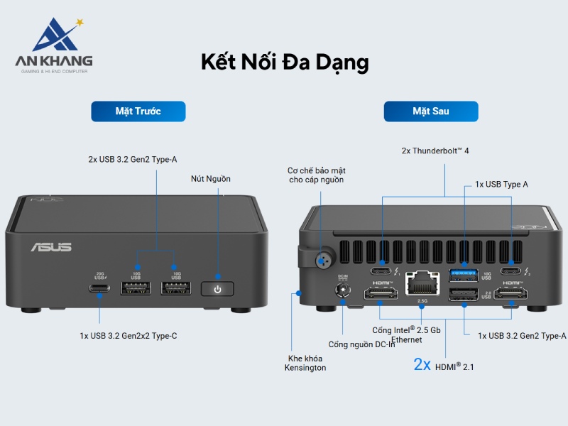 Máy tính Mini PC ASUS NUC 15 Pro Tall RNUC15CRHU500000I với khả năng kết nối đa dạng