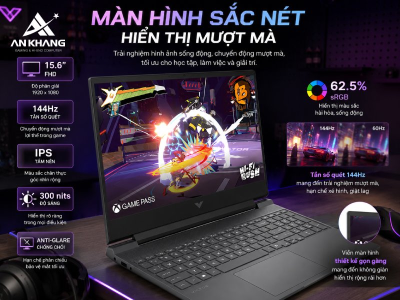 Màn hình mượt mà sắc nét được tích hợp trên laptop HP Victus 15-fa2452TX D44VLPA