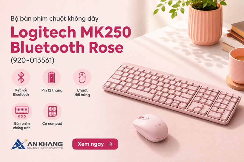 Bộ bàn phím chuột không dây Logitech MK250 Bluetooth Rose (920-013561)