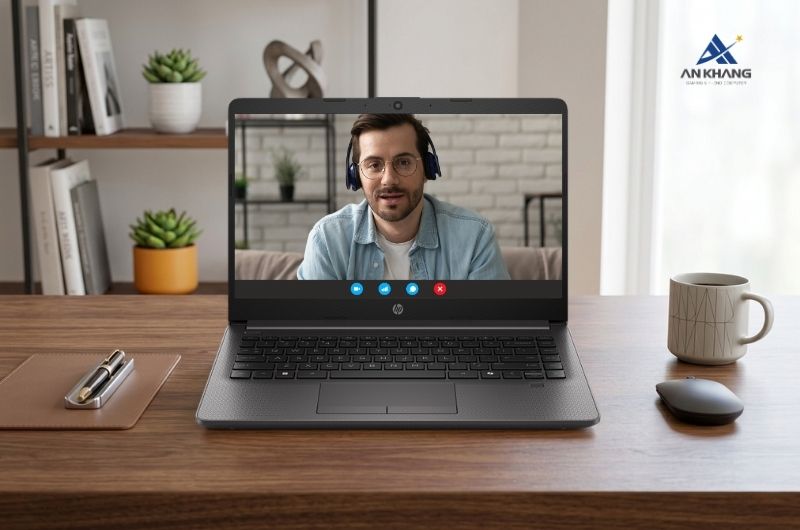 Laptop HP 240R G9 C40LGAT trang bị camera HD 720p cùng microphone mảng kép tối ưu cho nhu cầu học tập hay làm việc trực tuyến