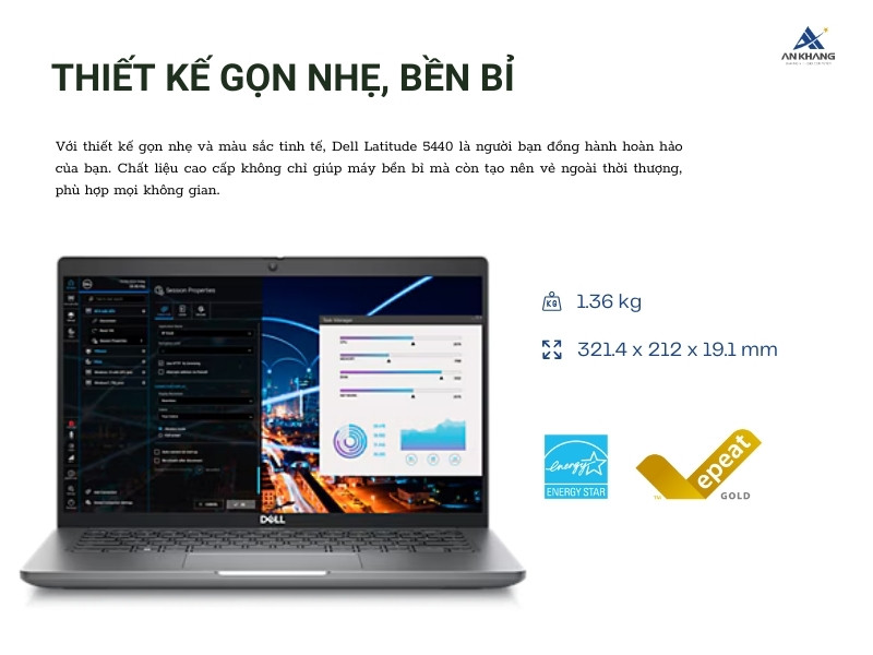 Máy tính Dell Latitude 5440 L54401335U16512G sở hữu thiết kế gọn nhẹ, bền vững