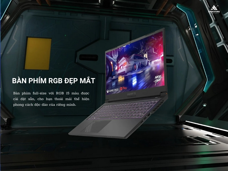 Laptop gaming Gigabyte G5 MF5-52VN383SH với bàn phím RGB full-size 15 màu tùy chỉnh