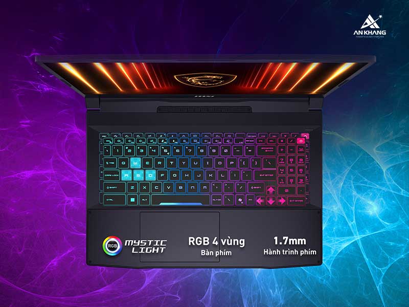 Laptop MSI Katana 15 HX B14WEK-295VN trang bị bàn phím RGB 4 vùng rực rỡ