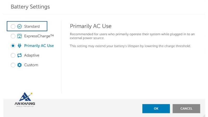 Cách kiểm tra chế độ giới hạn sạc pin laptop Dell
