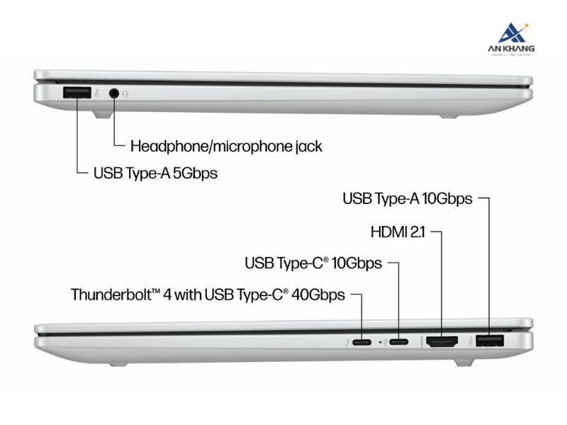 Laptop HP OmniBook 7 14-fs0032TU C1NT8PA trang bị đầy đủ cổng kết nối hiện đại