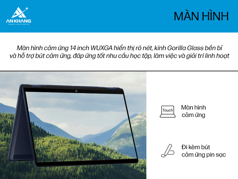HP OmniBook X Flip 14 sở hữu m&agrave;n h&igrave;nh cảm ứng bền bỉ, linh hoạt