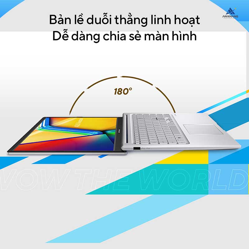 Laptop Asus Vivobook 15 X1504VA-BQ2076W với bản lề duỗi thẳng 180 độ