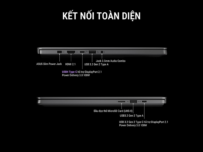 Hệ thống kết nối tr&ecirc;n ASUS ROG Zephyrus G14 GA403WR-QS156WS đ&aacute;p ứng tốt từ nhu cầu học tập, l&agrave;m việc đến gaming v&agrave; s&aacute;ng tạo chuy&ecirc;n nghiệp