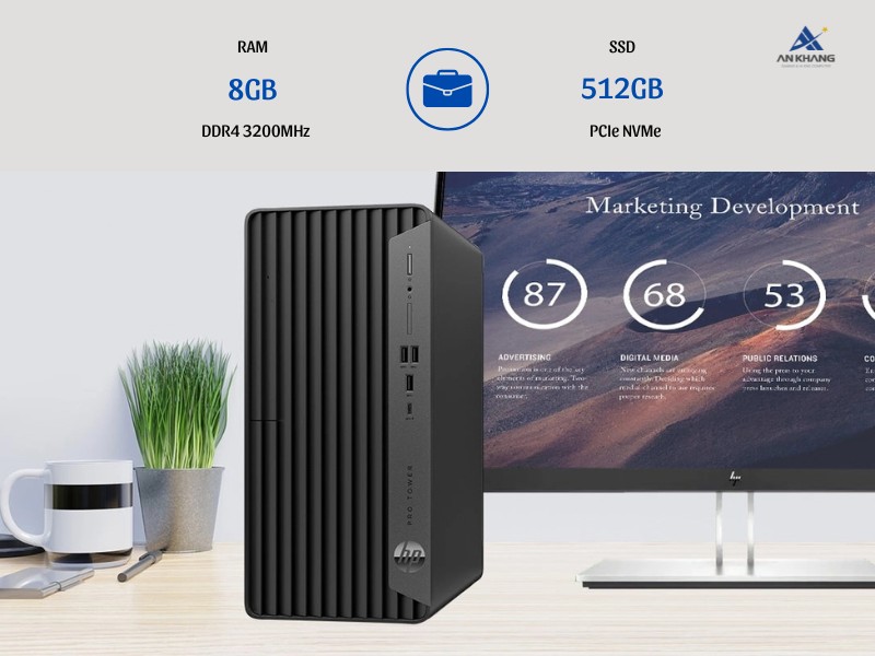 HP Pro Tower 400 G9 9H1T7PT với bộ nhớ và lưu trữ rộng, dễ dàng nâng cấp