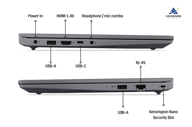 Laptop Lenovo V14 G5 IRL 83HD005JVN trang bị hệ thống kết nối đầy đủ cho học tập và làm việc văn phòng
