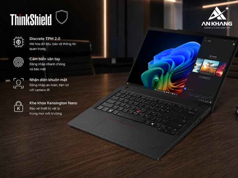 An tâm cho dữ liệu cá nhân hoặc doanh nghiệp với hệ thống bảo mật được trang bị trên laptop Lenovo ThinkPad T14 Gen 6 21QGS0HF00