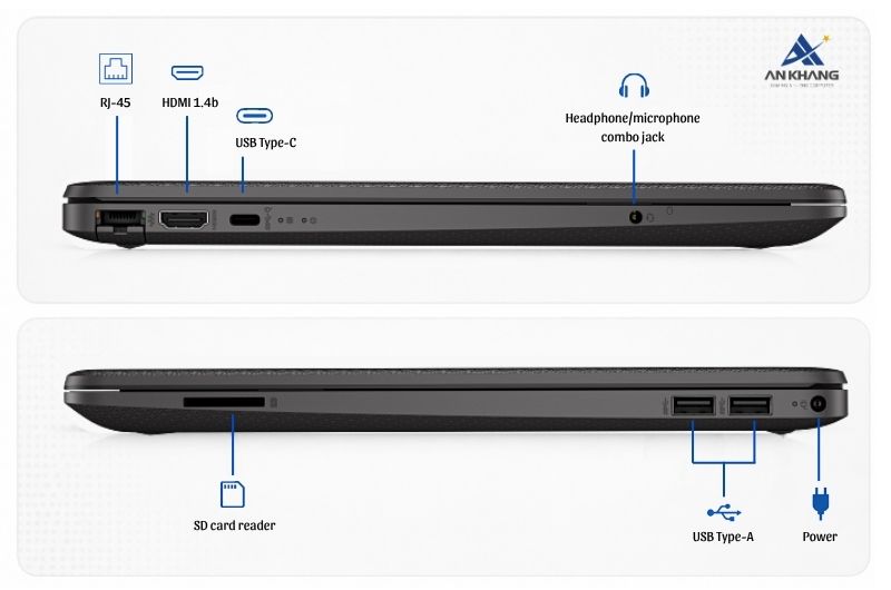 Laptop HP 250R G9 C40LKAT trang bị đầy đủ cổng kết nối cần thiết cho nhu cầu học tập và làm việc văn phòng