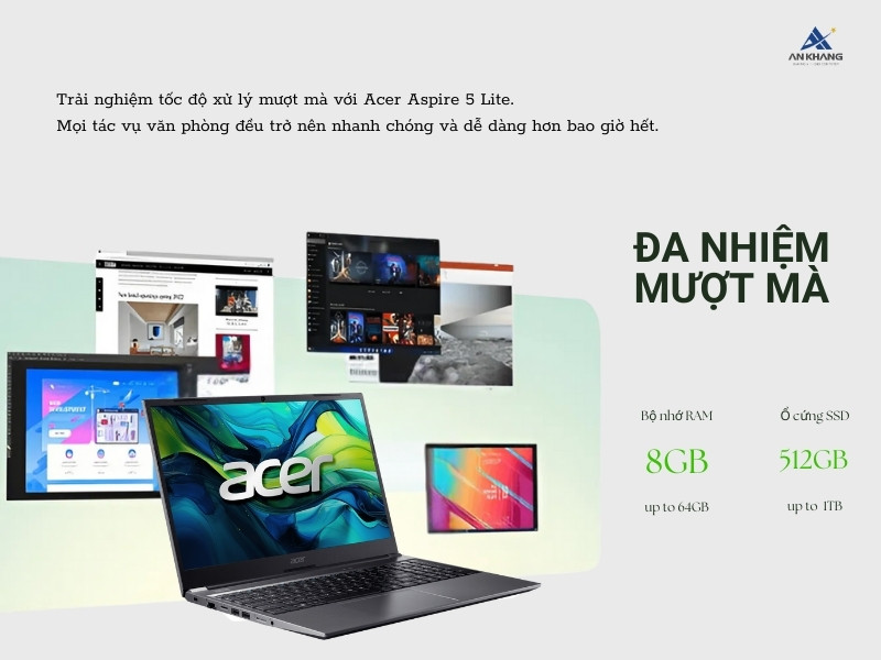 Laptop Acer Aspire 5 Lite AL15-51M-55NB xử lý mượt mà mọi tác vụ văn phòng