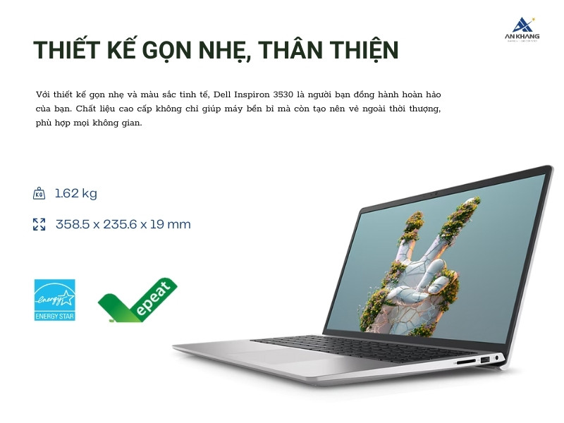 Máy tính xách tay Dell Inspiron 3530 P16WD với thiết kế gọn nhẹ, bền bỉ