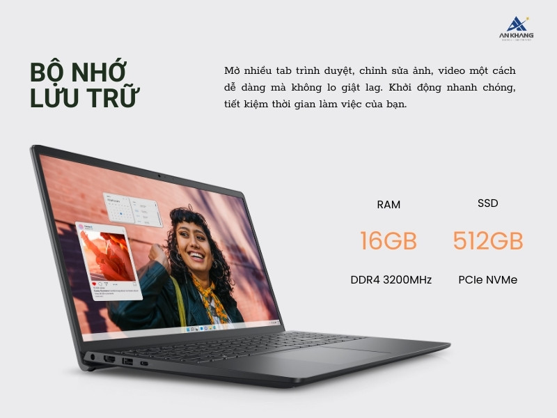 Máy tính xách tay Dell Inspiron 15 3530 N3530-i7U161W11BLU-FP với bộ nhớ và lưu trữ ấn tượng