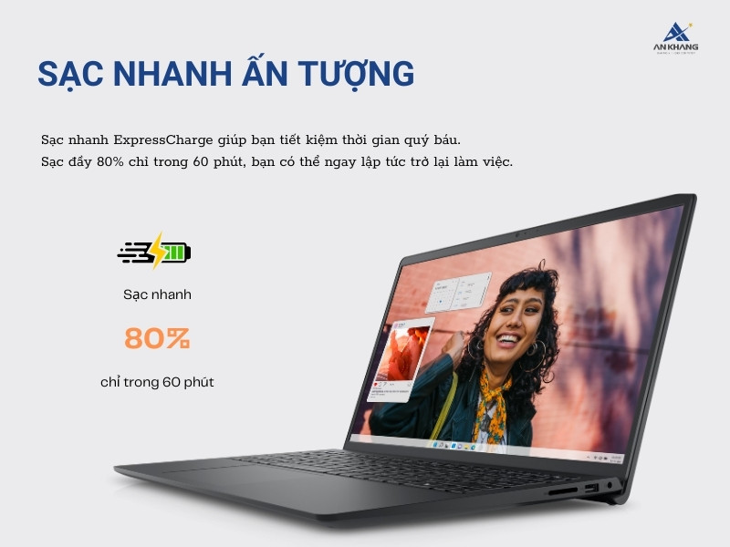 Laptop Dell Inspiron 15 3530 N3530-i7U161W11BLU-FP với sạc nhanh ấn tượng