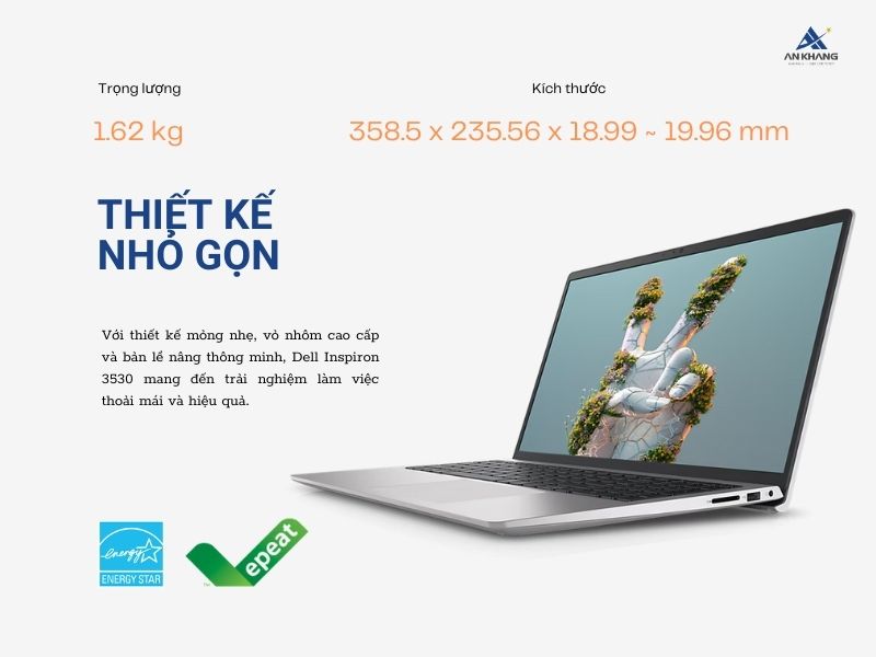 Laptop Dell Inspiron 3530 N3530-i5U085W11SLU với thiết kế nhỏ gọn, bền bỉ