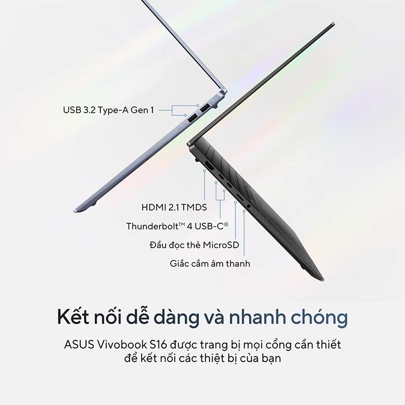 Laptop ASUS Vivobook S 16 OLED S5606CA-RI115WS trang bị đầy đủ cổng kết nối