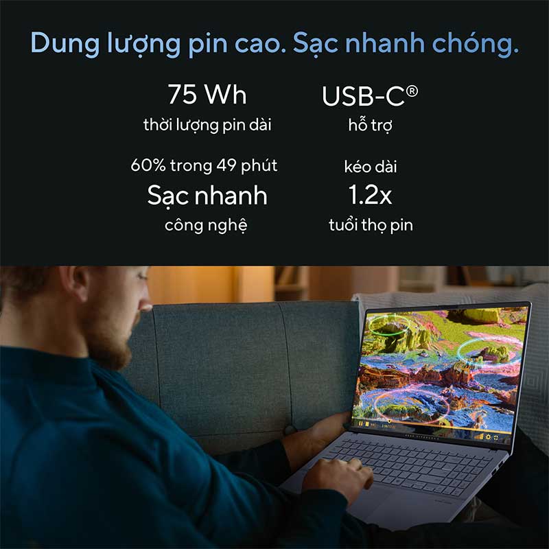 Laptop ASUS Vivobook S 16 OLED S5606CA-RI115WS pin trâu, bền bỉ