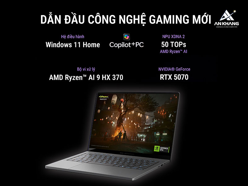 Laptop ASUS ROG Zephyrus G14 GA403WP-QS045WS mạnh mẽ với sự kết hợp từ bộ vi xử lý AMD Ryzen AI 9 HX 370 và card đồ họa rời NVIDIA GeForce RTX 5070