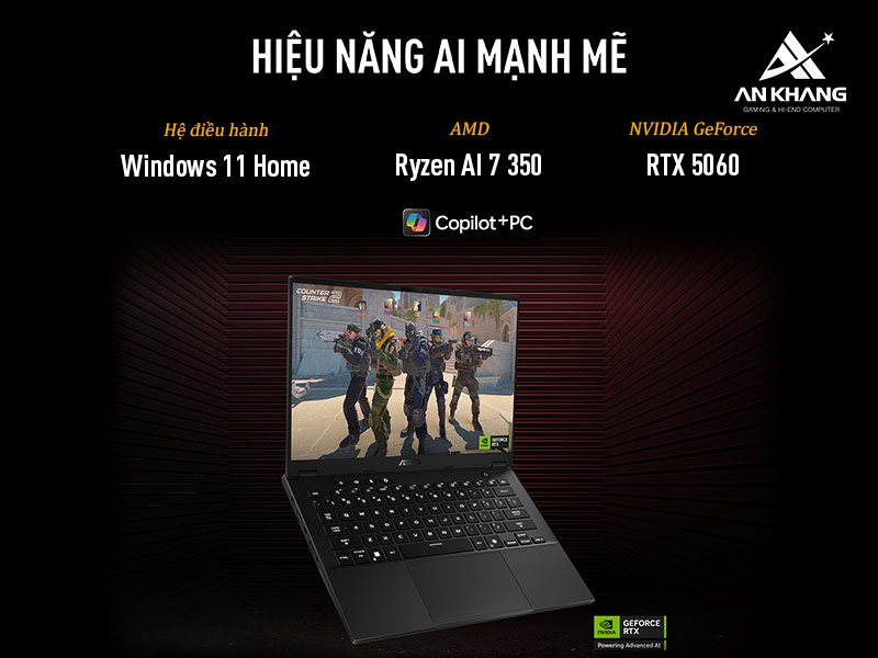 Hiệu năng mạnh mẽ, tối ưu AI trên ASUS TUF Gaming A14 FA401KM-RG010WS