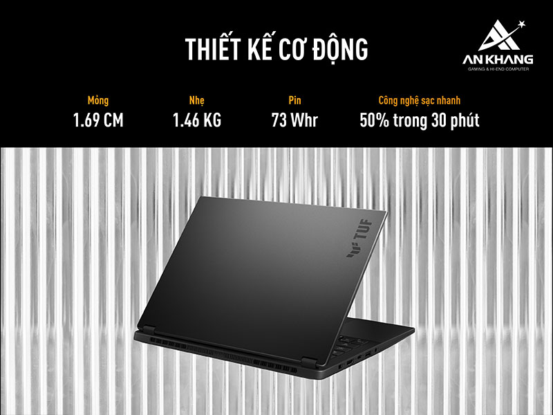 Laptop ASUS TUF Gaming A14 2025 mang tính di động cao với thiết kế mỏng nhẹ, linh hoạt và bền bỉ