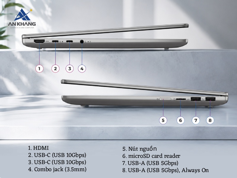 Laptop Lenovo IdeaPad Slim 5 14IPH11 83S5000DVN được tích hợp hệ thống cổng giao tiếp hiện đại