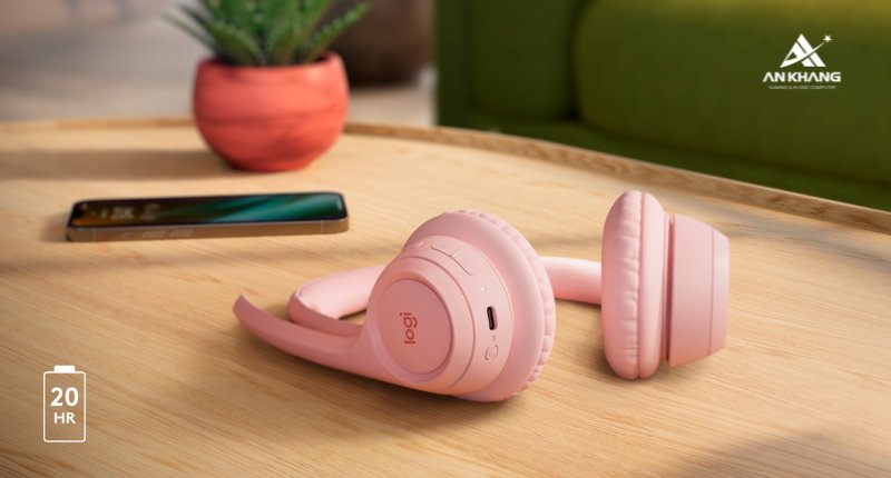 Tai nghe không dây Logitech Zone 300 Bluetooth màu hồng (Rose) với thời lượng pin lên đến 20 giờ sử dụng
