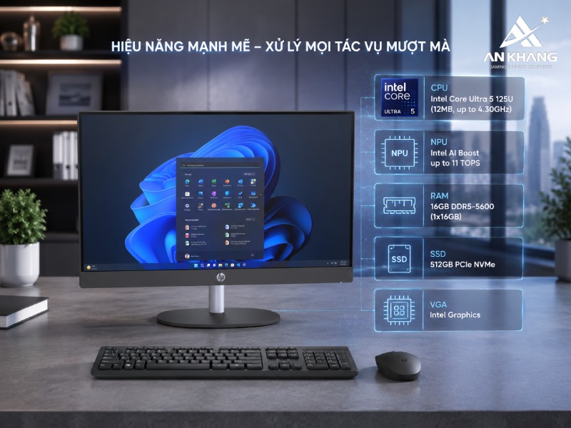 Máy tính All in One HP ProOne 240 G10 AY2G5PT luôn sẵn sàng cho công việc và giải trí với khả năng hỗ trợ AI mạnh mẽ