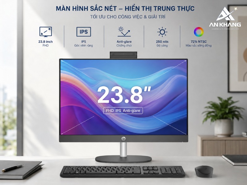 Máy tính All in One HP ProOne 240 G10 AY2G5PT sở hữu không gian hiển thị rộng rãi trên màn hình 23.8 inch FHD