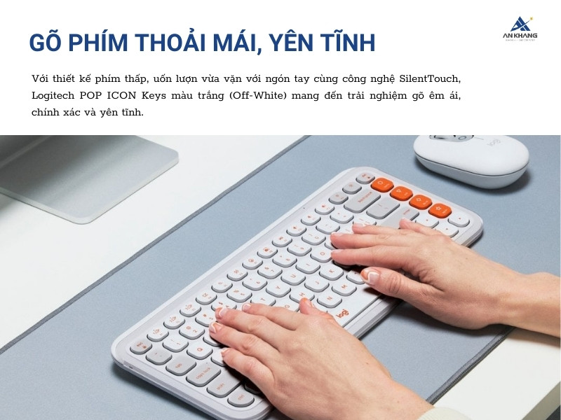 Bàn phím không dây Logitech POP ICON màu trắng (OFF-WHITE) cho trải nghiệm gõ phím thoải mái, yên tĩnh