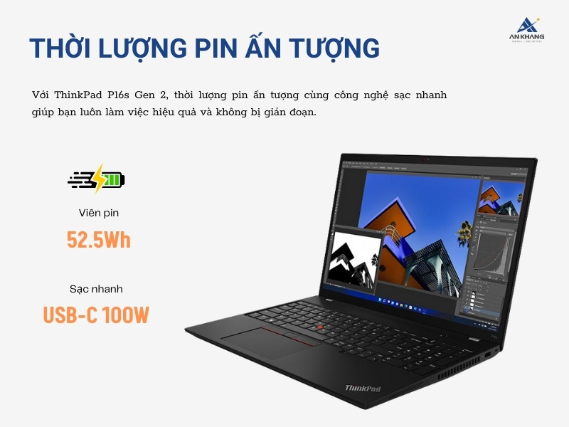 Laptop Lenovo ThinkPad P16s Gen 2 21HK004VVA với thời lượng pin ổn định